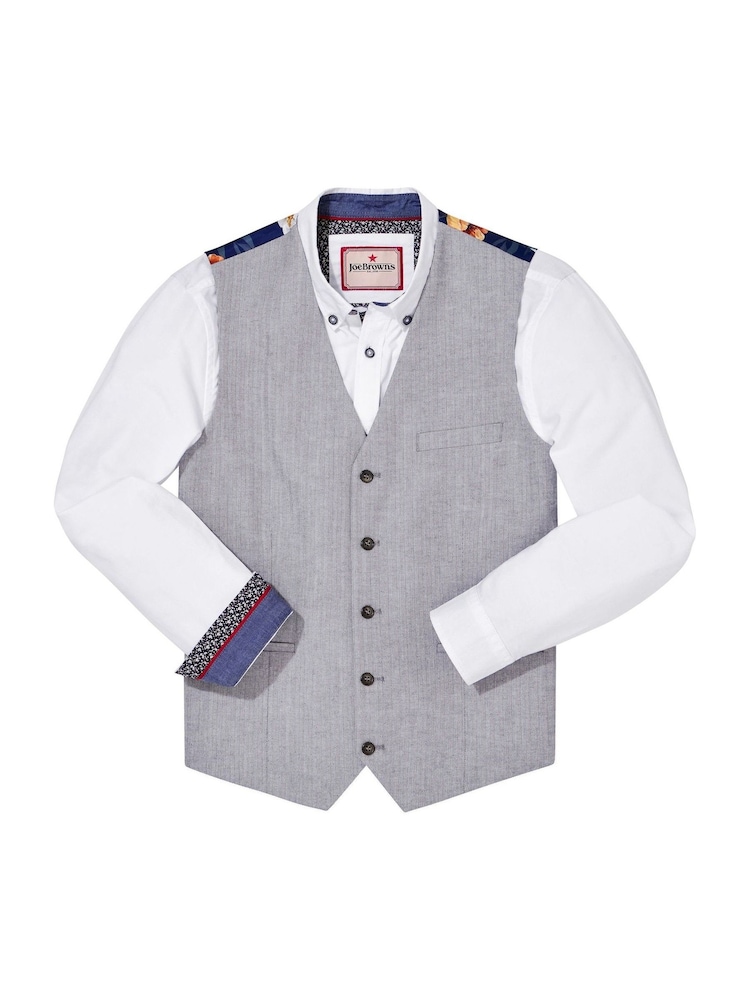 Joe Browns Grey Herringbone Linen Blend Waistcoat - Image 7 of 7