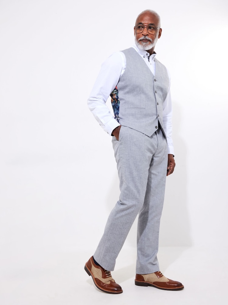Joe Browns Grey Herringbone Linen Blend Suit Trousers - Image 2 of 5
