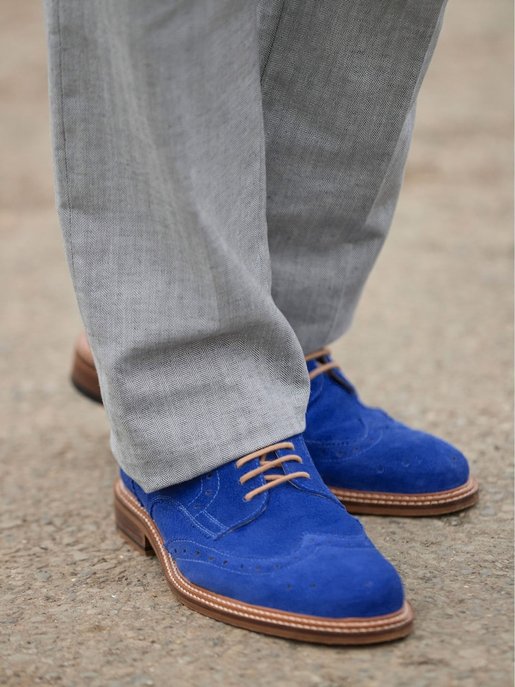 Joe Browns Blue Premium Leather Lace-Up Suede Brogues Shoes - Image 3 of 6