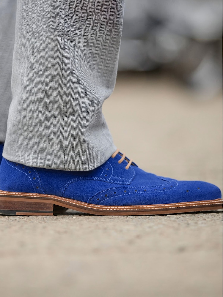 Joe Browns Blue Premium Leather Lace-Up Suede Brogues Shoes - Image 6 of 6