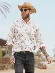 Joe Browns White Music Note Print Long Sleeve 100% Cotton Shirt - Image 1 of 7