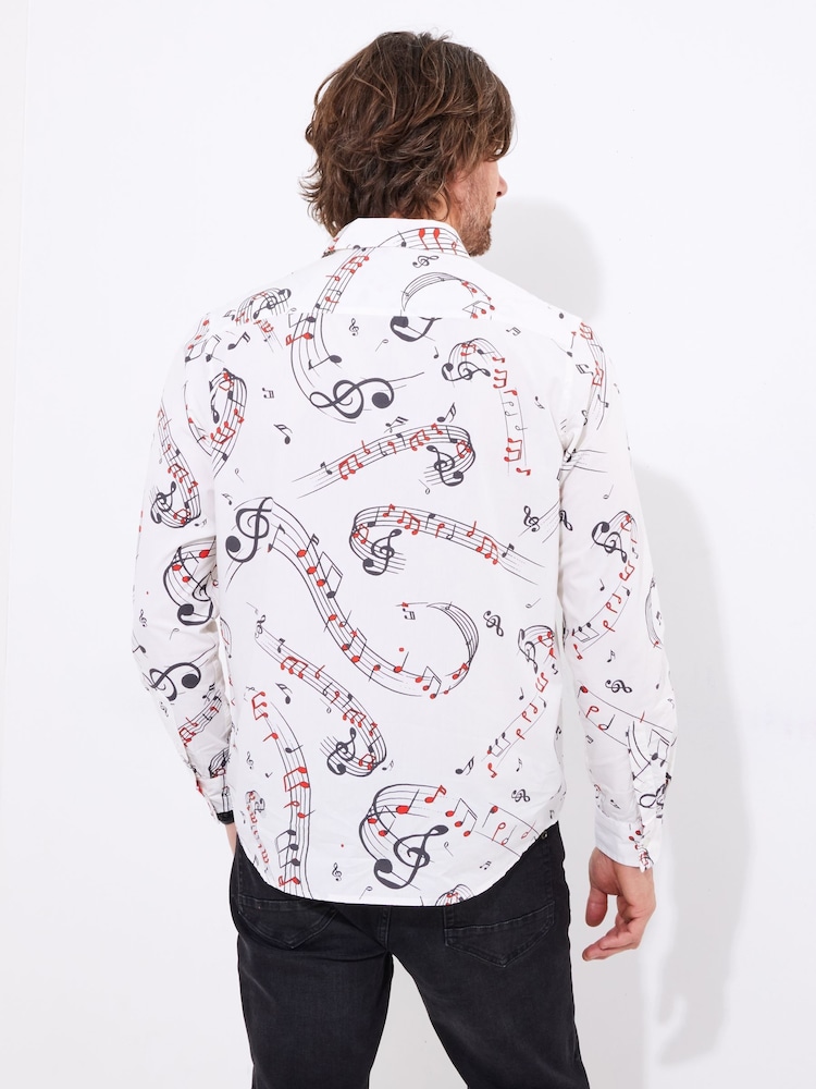 Joe Browns White Music Note Print Long Sleeve 100% Cotton Shirt - Image 4 of 7