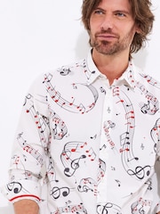 Joe Browns White Music Note Print Long Sleeve 100% Cotton Shirt - Image 6 of 7