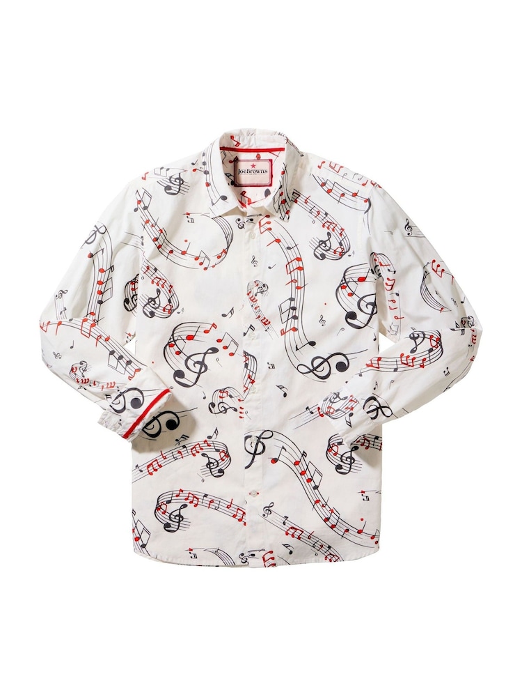 Joe Browns White Music Note Print Long Sleeve 100% Cotton Shirt - Image 7 of 7