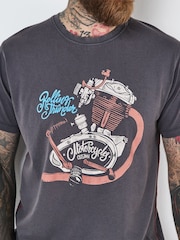 Joe Browns Grey Oil Washed Bike Engine 100% Cotton T-Shirt - Image 3 of 5