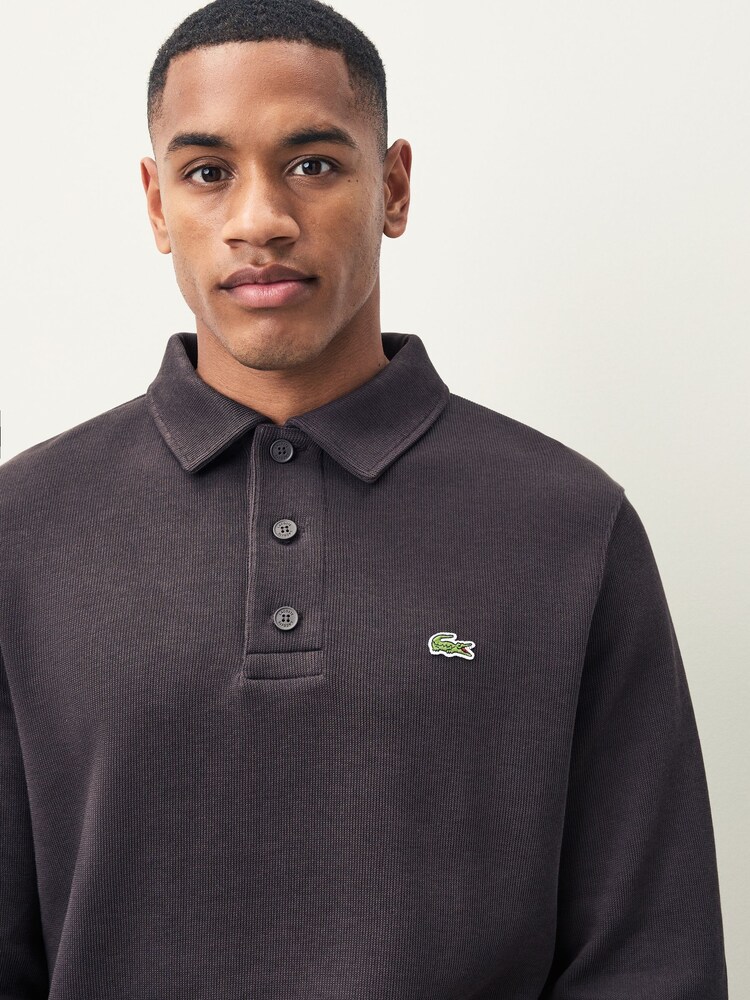 Lacoste Brown Classic Fit Polo Collar Ribbed Polo Sweatshirt - Image 2 of 4