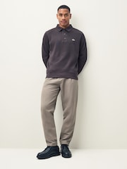 Lacoste Brown Classic Fit Polo Collar Ribbed Polo Sweatshirt - Image 4 of 4
