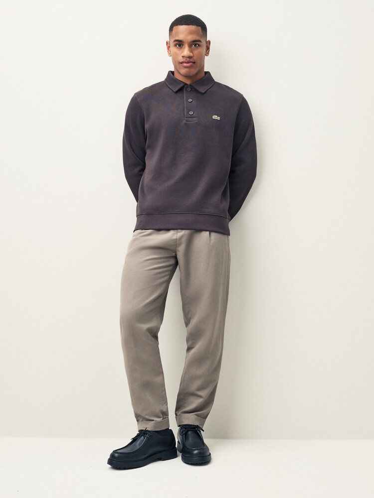 Lacoste Brown Classic Fit Polo Collar Ribbed Polo Sweatshirt - Image 4 of 4