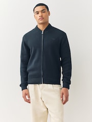 Lacoste Black Bomber Style Wool and Cotton Interlock Sweater - Image 1 of 6