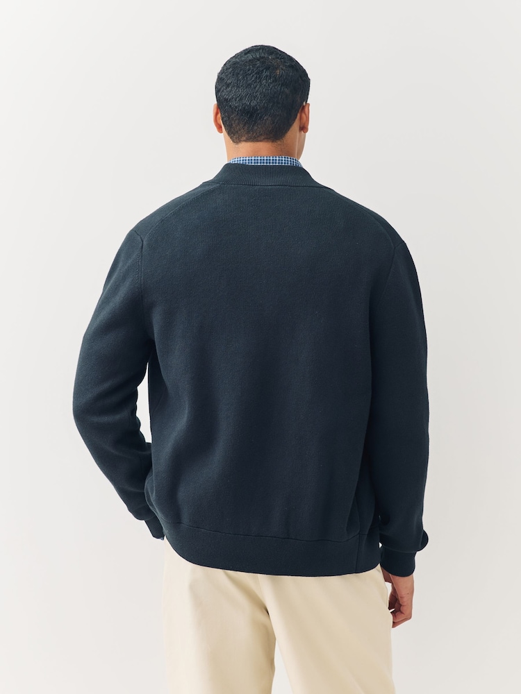 Lacoste Black Bomber Style Wool and Cotton Interlock Sweater - Image 2 of 6