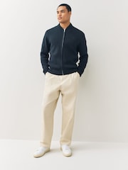 Lacoste Black Bomber Style Wool and Cotton Interlock Sweater - Image 4 of 6