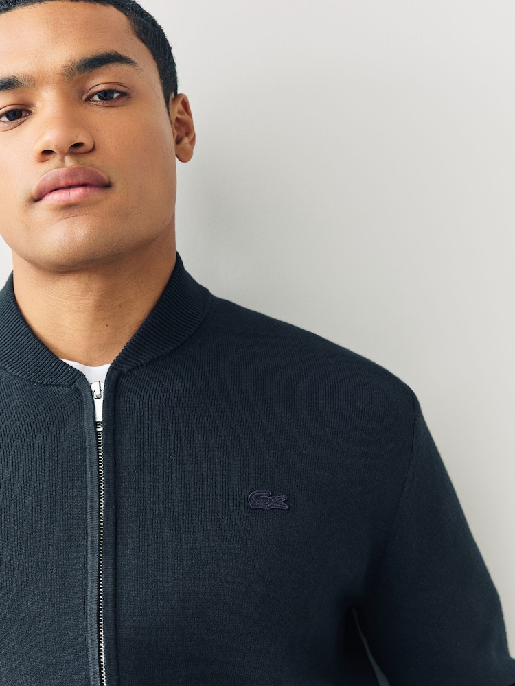 Lacoste Black Bomber Style Wool and Cotton Interlock Sweater - Image 6 of 6