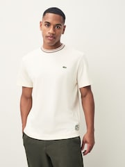 Lacoste Cream Classic Fit French Made Stripe Collar T-Shirt - Image 1 of 5