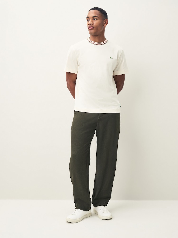 Lacoste Cream Classic Fit French Made Stripe Collar T-Shirt - Image 2 of 5 Lacoste Cream Classic Fit French Made Stripe Collar T-Shirt - Image 2 of 5
