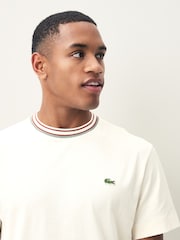 Lacoste Cream Classic Fit French Made Stripe Collar T-Shirt - Image 4 of 5