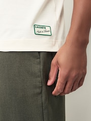Lacoste Cream Classic Fit French Made Stripe Collar T-Shirt - Image 5 of 5