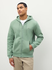 Lacoste Green Brushed Fleece Zip Front Hoodie - Image 1 of 4