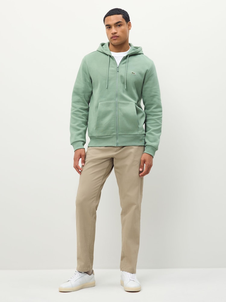 Lacoste Green Brushed Fleece Zip Front Hoodie - Image 2 of 4
