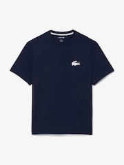 Lacoste Navy Crocodile Print Cotton Loungewear T-Shirt - Image 1 of 2