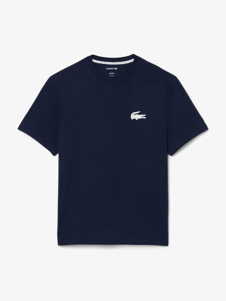 Lacoste Navy Crocodile Print Cotton Loungewear T-Shirt - Image 1 of 2