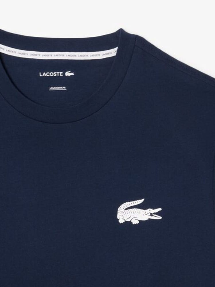Lacoste Navy Crocodile Print Cotton Loungewear T-Shirt - Image 2 of 2