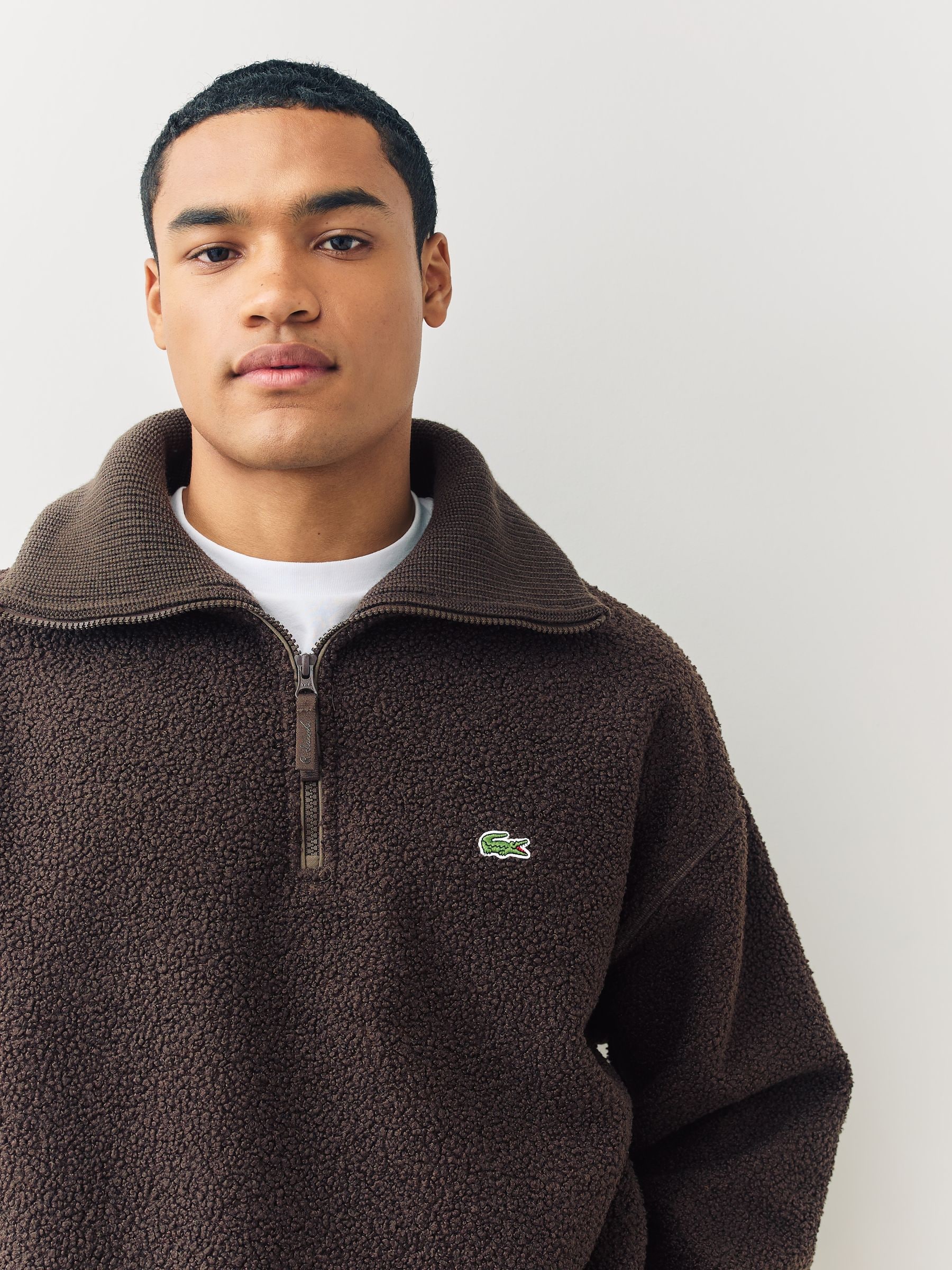 Buy Lacoste Brown Quarter Zip Fleece Sweatshirt from the Next UK