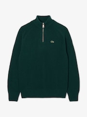 Lacoste Green High Zip Neck Thick Rib Knit Wool Sweater - Image 2 of 3