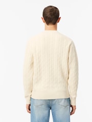 Lacoste Cream Carded Wool Cable Knit Crew Neck Sweater - Image 2 of 6