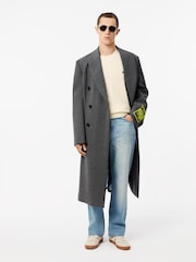 Lacoste Cream Carded Wool Cable Knit Crew Neck Sweater - Image 3 of 6