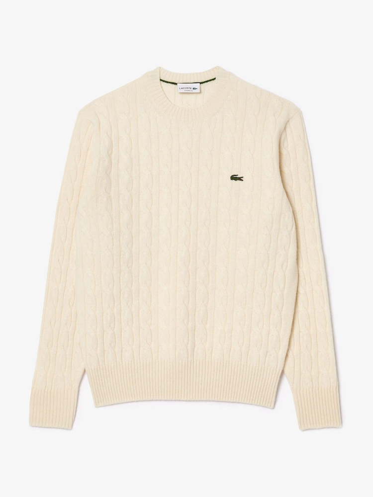 Buy Lacoste Cream Cable Knit Crew Neck Jumper from the Next UK