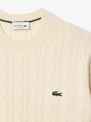 Lacoste Cream Carded Wool Cable Knit Crew Neck Sweater - Image 6 of 6