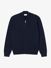 Lacoste Blue Bomber Style Wool and Cotton Interlock Sweater - Image 1 of 2