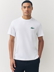 Lacoste White Crocodile Print Cotton Loungewear T-Shirt - Image 1 of 4