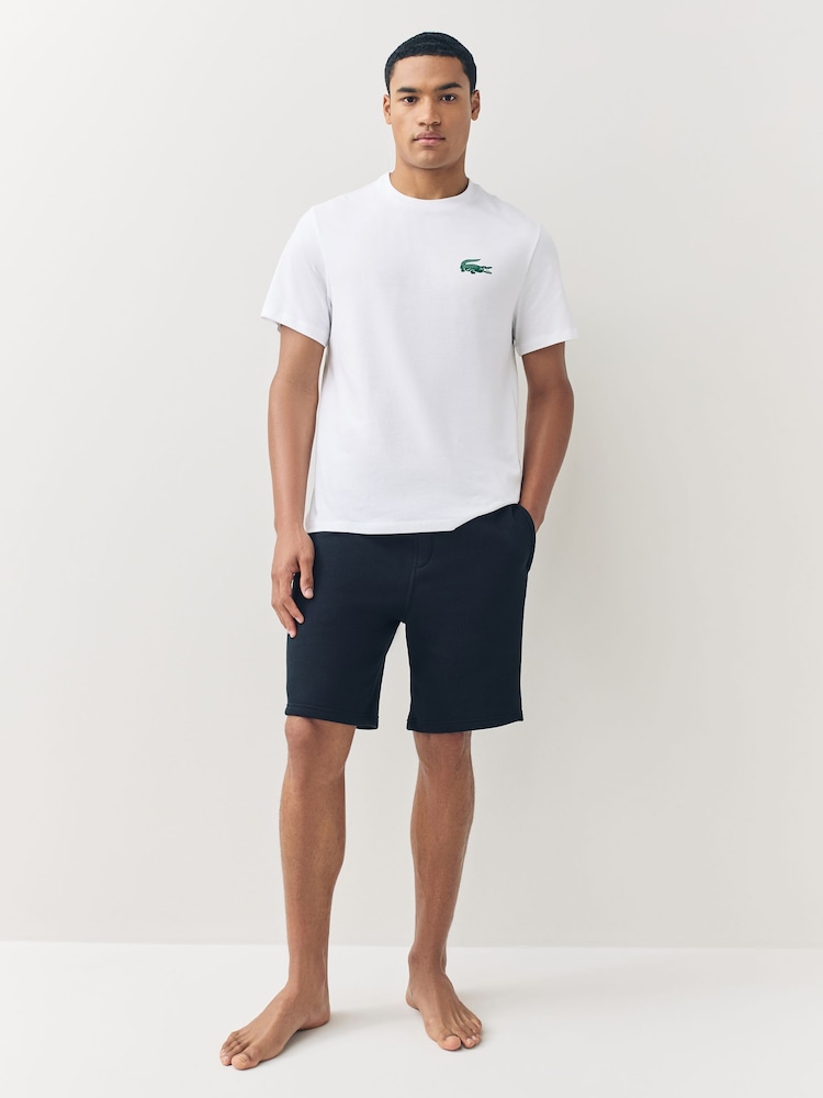 Lacoste White Crocodile Print Cotton Loungewear T-Shirt - Image 2 of 4