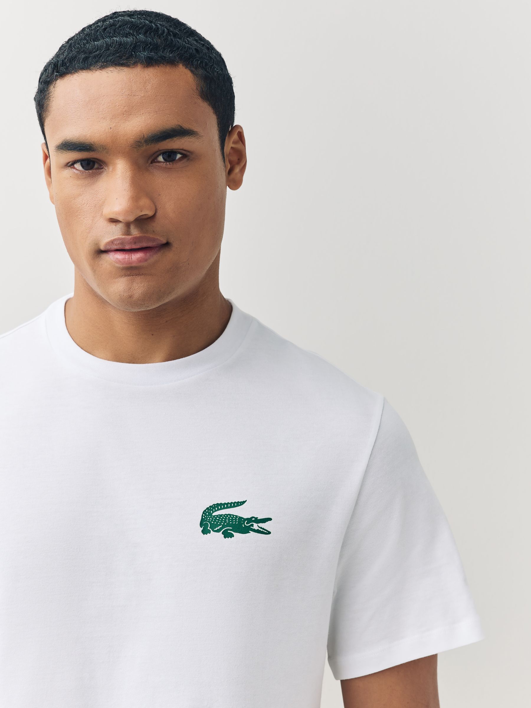 Buy Lacoste White Lounge Crocodile Print Short Sleeve T-Shirt from