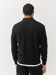 Lacoste Black Cotton and Wool Blend Half Zip Polo Sweater - Image 2 of 4