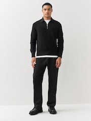 Lacoste Black Cotton and Wool Blend Half Zip Polo Sweater - Image 3 of 4