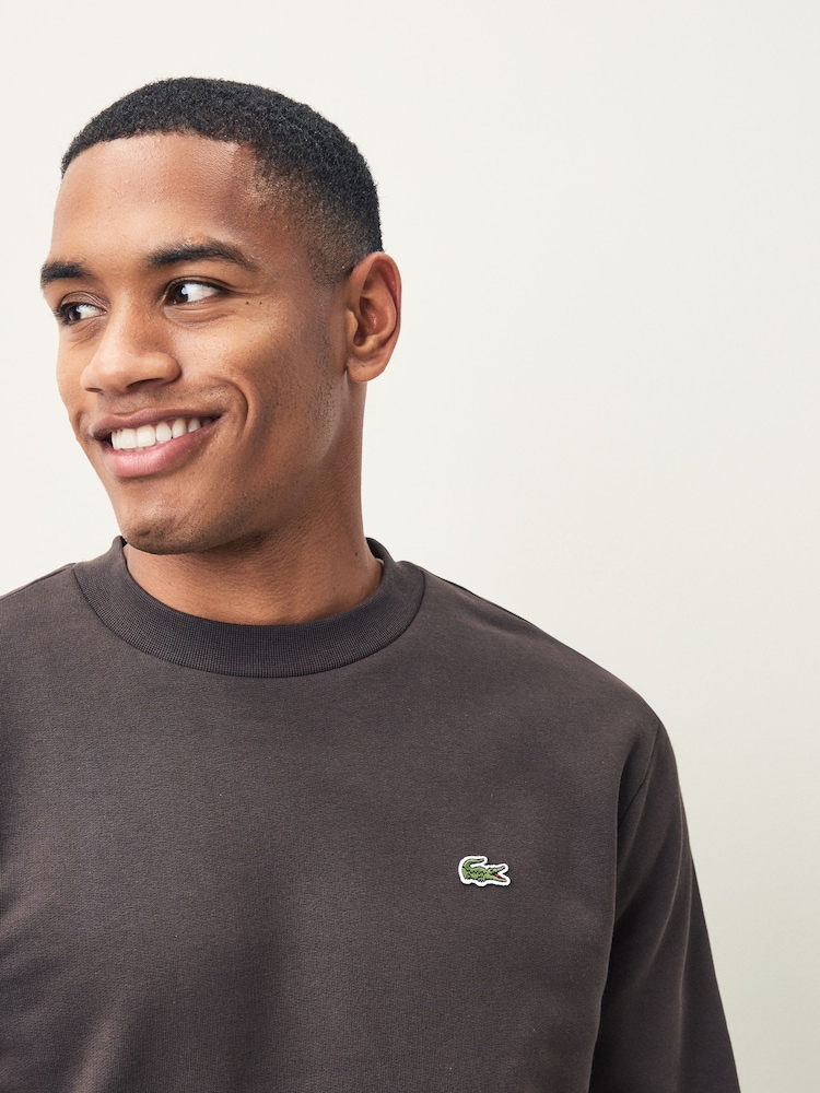 Lacoste Brown Classic Fit Brushed Fleece Sweatshirt - Image 6 of 6