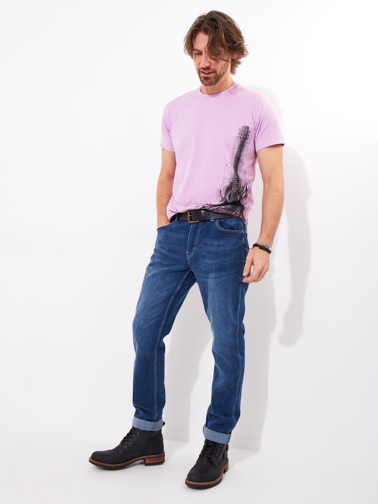 Joe Browns Purple Sketchy Guitar Graphic 100% Cotton T-Shirt - Image 2 of 5 Joe Browns Purple Sketchy Guitar Graphic 100% Cotton T-Shirt - Image 2 of 5