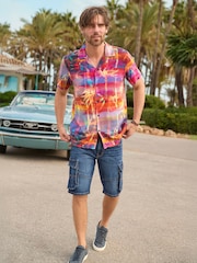 Joe Browns Orange Sunset Palm Tree Short Sleeve Shirt - Image 2 of 7