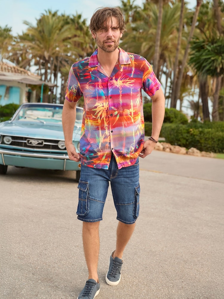 Joe Browns Orange Sunset Palm Tree Short Sleeve Shirt - Image 2 of 7