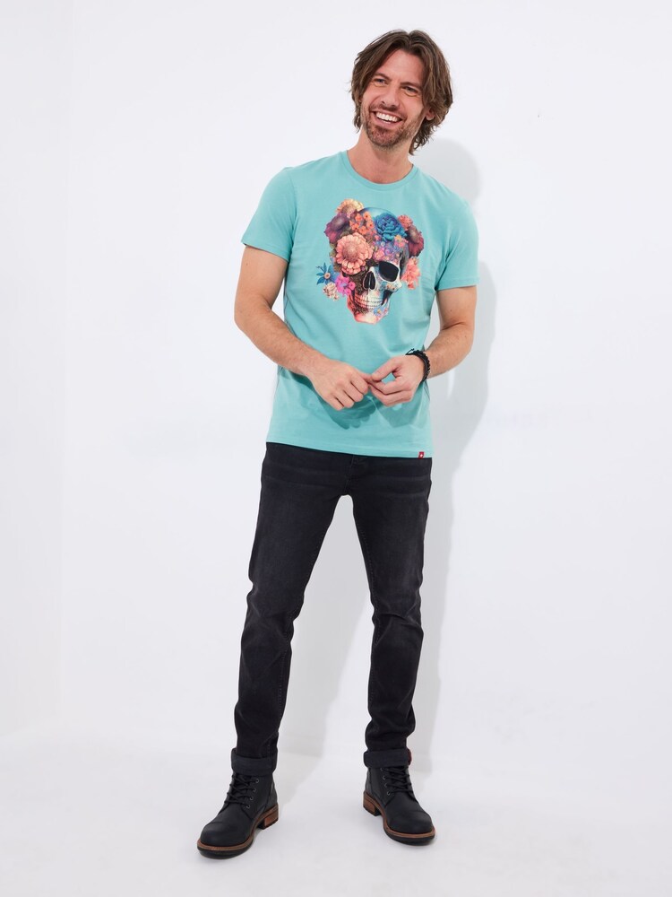 Joe Browns Blue Skull and Floral Graphic Print 100% Cotton T-Shirt - Image 2 of 5