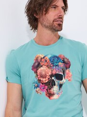 Joe Browns Blue Skull and Floral Graphic Print 100% Cotton T-Shirt - Image 3 of 5