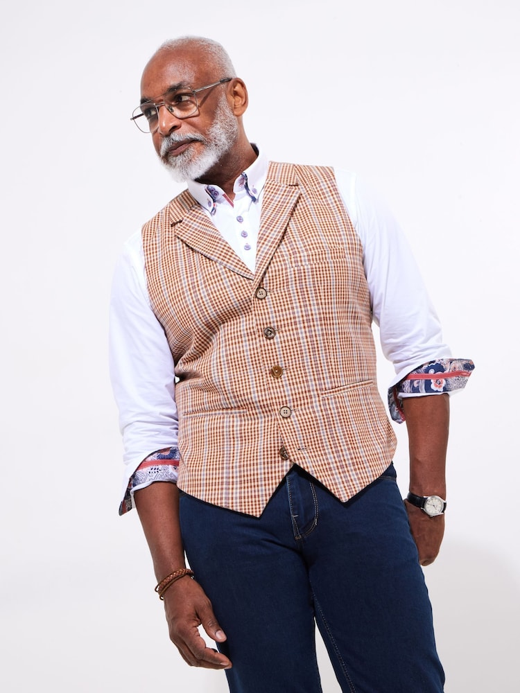 Joe Browns Brown Summer Check Waistcoat - Image 1 of 5