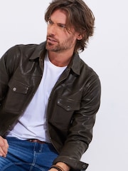 Joe Browns Brown Vintage Western Leather Shirt - Image 6 of 7