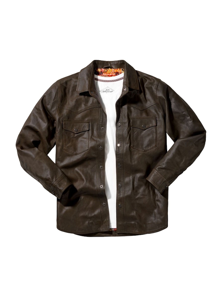 Joe Browns Brown Vintage Western Leather Shirt - Image 7 of 7