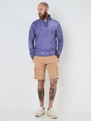 Joe Browns Purple Stitch Detail 1/4 Zip 100% Cotton Sweatshirt - Image 3 of 5