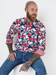 Joe Browns Blue Rose Skull Print Long Sleeve 100% Cotton Shirt - Image 3 of 7