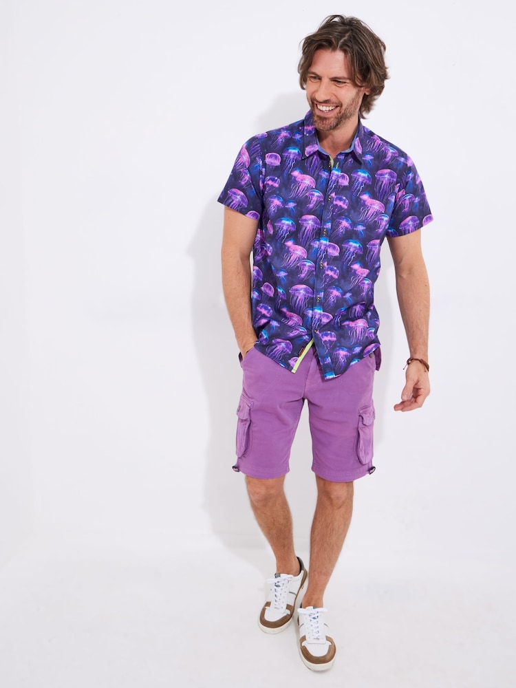 Joe Browns Purple Vibrant Jellyfish Print 100% Cotton Shirt - Image 2 of 5