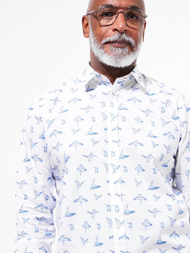 Joe Browns White Sketchy Bird Print 100% Cotton Shirt - Image 2 of 5